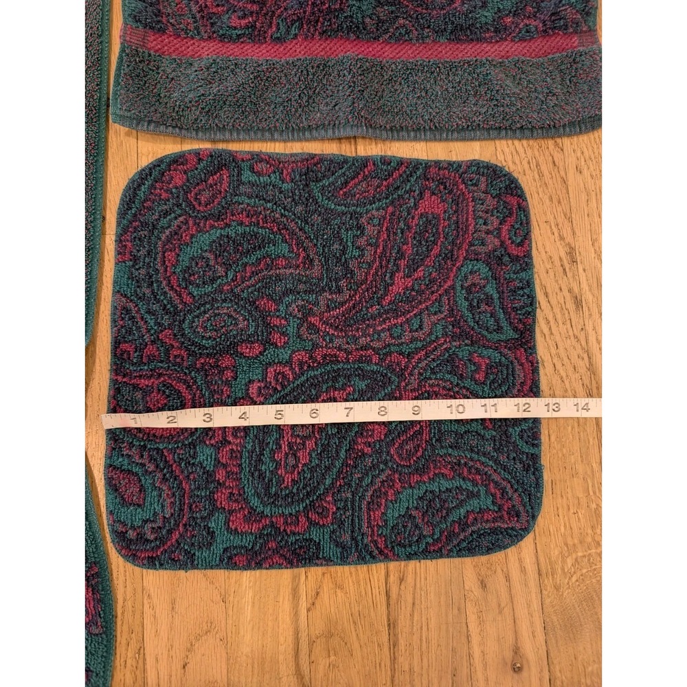 VTG Fieldcrest Royal Velvet Towel Set Paisley Green Burgundy Bath Hand Washcloth - Picture 8 of 11